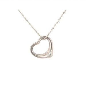 Tiffany & Co Silver Elsa Peretti Open Heart Pendant Necklace 15”